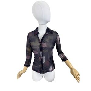 90s A. BYER Sheer Mesh Button Up Top Size M
